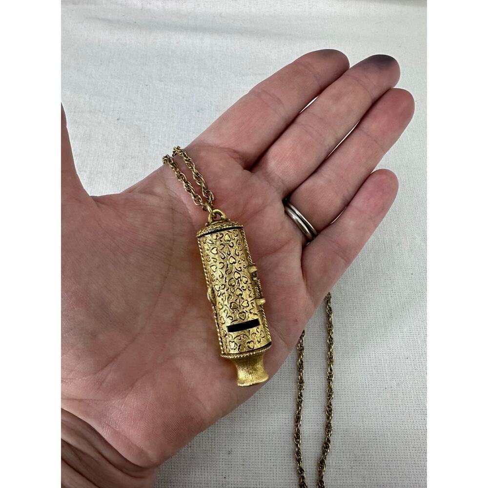 Vintage Max Factor Whistle Heart Design Necklace Solid Perfume Pendant Collector - Picture 3 of 7